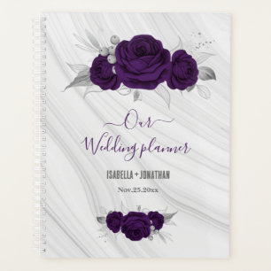 Agenda Casamento de mármore floral de prata roxo real