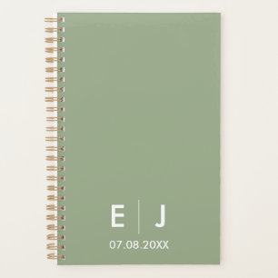 Agenda Casamento de Monograma Verde e Branco