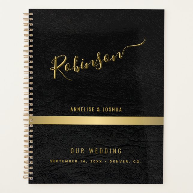 Agenda Casamento de ouro elegante e escritura moderna neg (Frente)