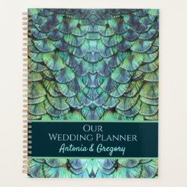 Agenda Casamento de Penas de Peacock Personalizadas Aqua 