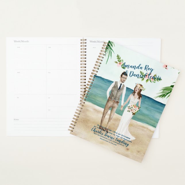 Agenda Casamento de Praia Ilustrado por Aquarela (Exibição)