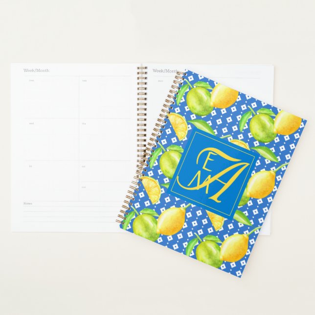 Agenda Casamento de recém-casados com Blue MONOGRAMAS do  (Exibição)