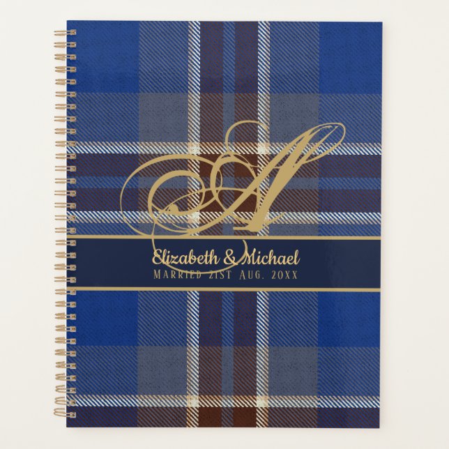 Agenda Casamento de recém-casados da Xadrez Tartan Azul M (Frente)