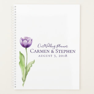 Agenda Casamento de Tulipas de Solteiro Roxo Minimalista