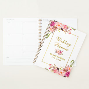 Agenda Casamento Dourado de Blush Floral de Cor Flórida
