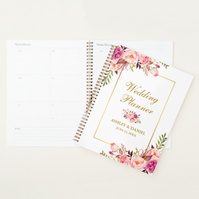 Agenda Casamento Dourado de Blush Floral de Cor Flórida (Exibição)