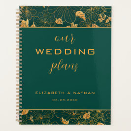 Agenda Casamento Dourado de Padrão Floral Elegante Emeral