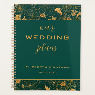 Agenda Casamento Dourado de Padrão Floral Elegante Emeral