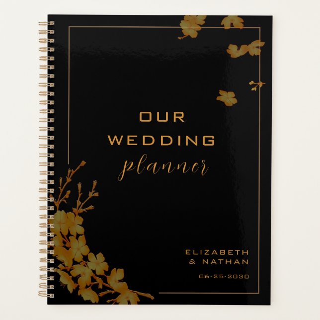 Agenda Casamento Dourado e negro elegante (Frente)