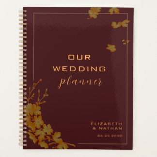 Agenda Casamento Dourado Floral de Borgonha Elegante