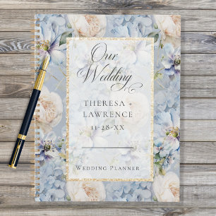 Agenda Casamento Dourado Floral Russo Azul e Branco