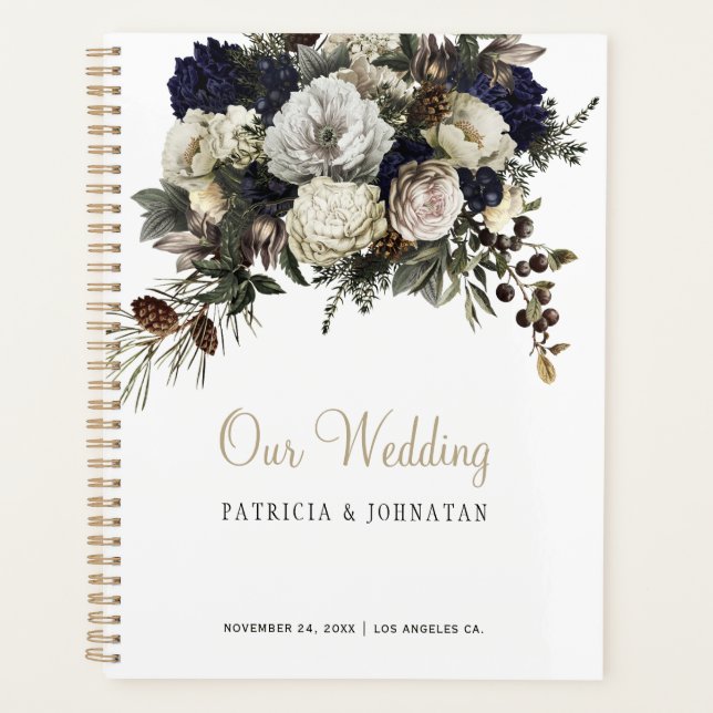 Agenda Casamento elegante de FOTO de ouro de inverno (Frente)