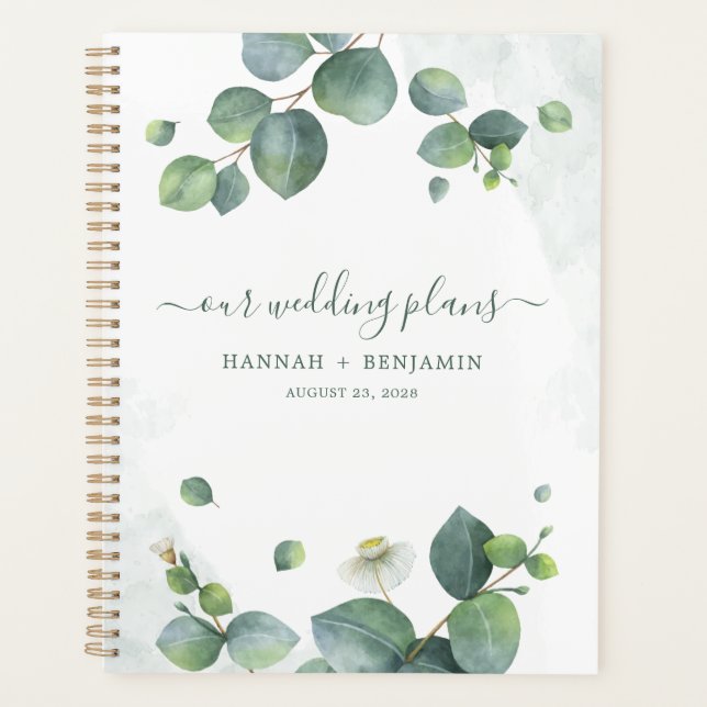 Agenda Casamento Elegante Eucalyptus Greenery Watercolor (Frente)