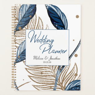 Agenda Casamento Elegante Floral Moderno Dourado Azul