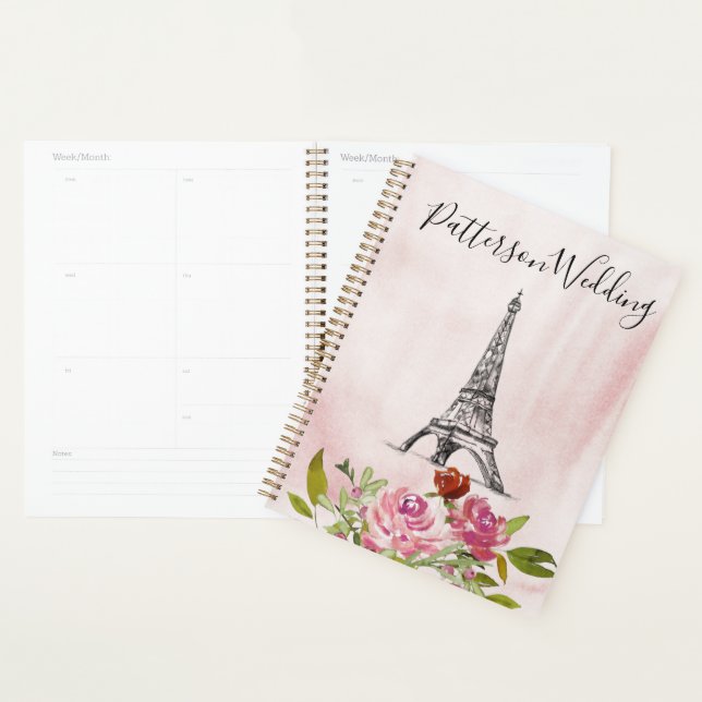 Agenda Casamento em Torre Eiffel com Aquarelas da Burgund (Exibição)