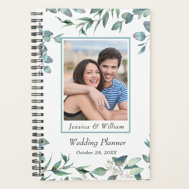 Agenda Casamento Eucalyptus Greenery Watercolor PHOTO (Frente)