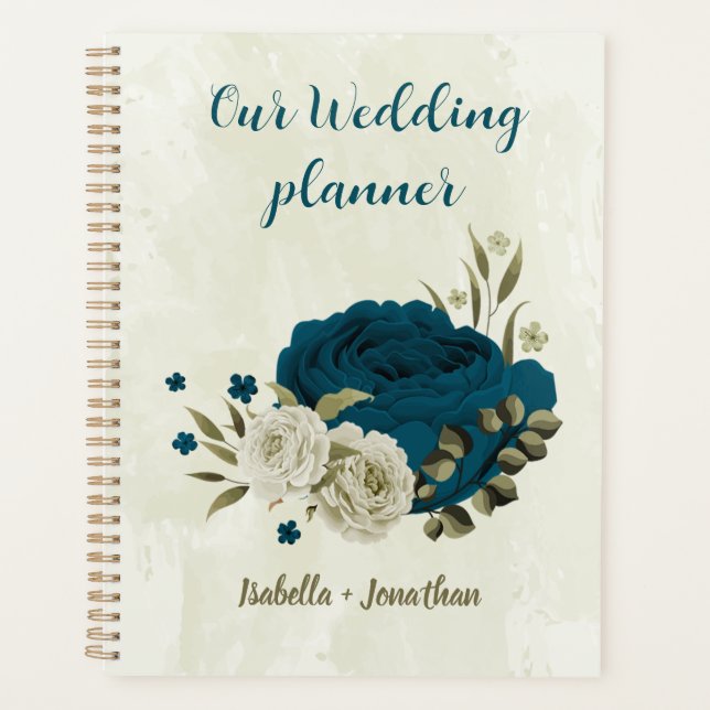 Agenda casamento floral azul bege (Frente)