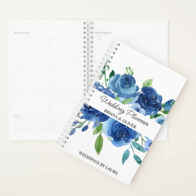 Agenda Casamento Floral Azul do Marinho Moderno (Exibição)