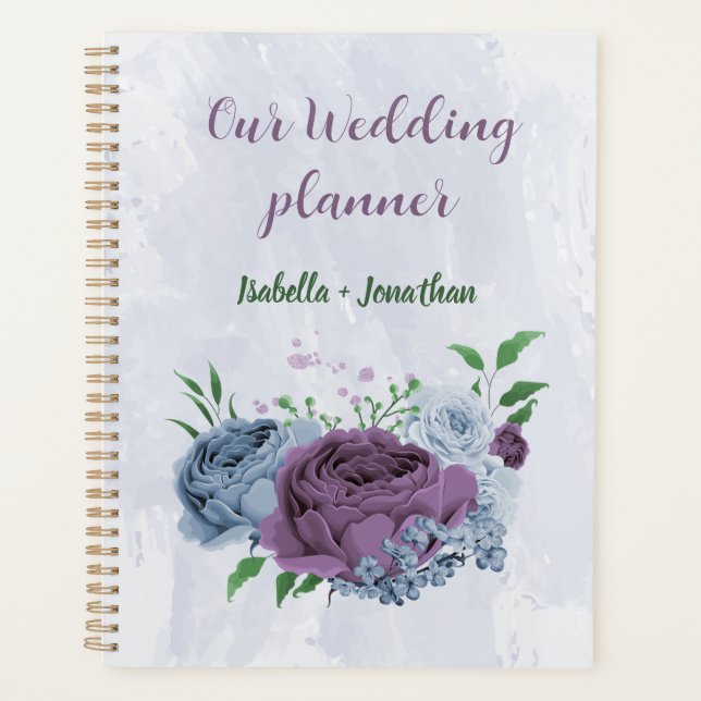 Agenda Casamento floral azul empoeirado roxo (Frente)
