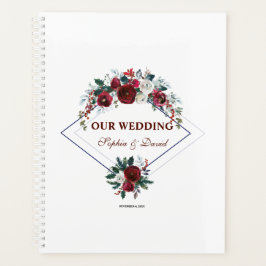 Agenda Casamento Floral Azul Marinho Geométrico Moderno