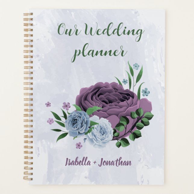 Agenda Casamento floral azul poeira roxo (Frente)