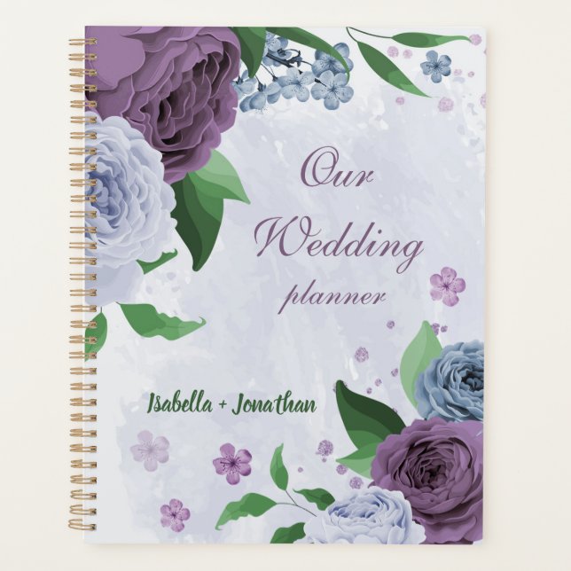 Agenda Casamento floral azul roxo (Frente)