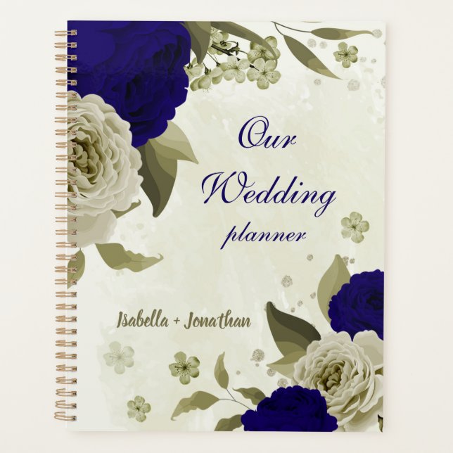 Agenda Casamento floral bege azul real (Frente)