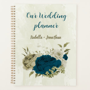 Agenda casamento floral bege azul-teal