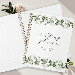 Agenda Casamento Floral Branco & Verde Salvia Elegante