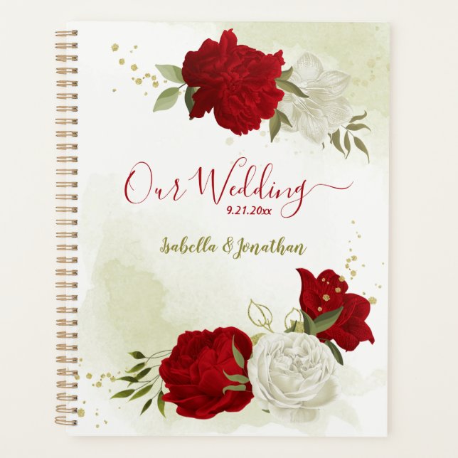 Agenda casamento floral branco vermelho (Frente)