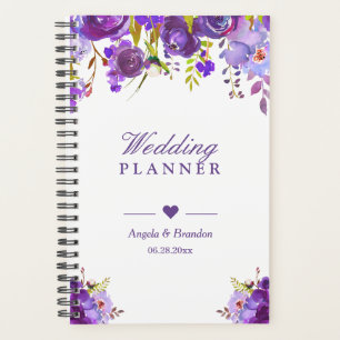 Agenda Casamento Floral de Cor de Água Púrpura Ultra Vi