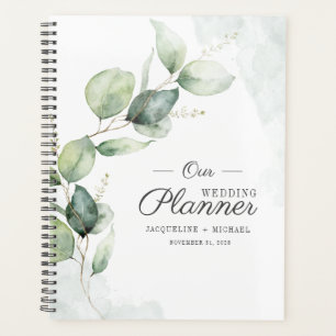 Agenda Casamento Floral de Eucalipto em Rascunho Aquarela
