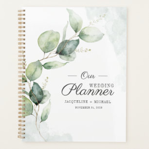 Agenda Casamento Floral de Folhas de Eucalipto em Aquarel