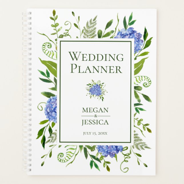 Agenda Casamento Floral de Hydrangeas Azuis LGBTQ (Frente)