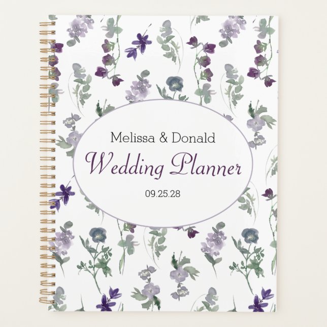 Agenda Casamento Floral de Lavandas de Flores Selvagens (Frente)