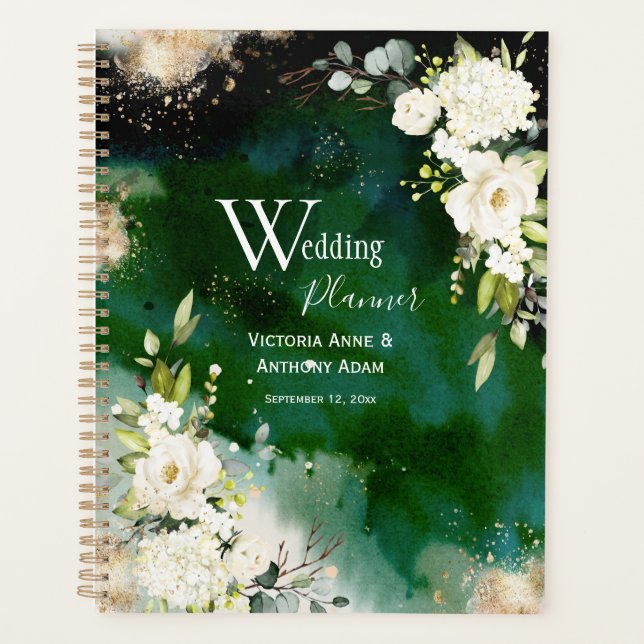 Agenda Casamento Floral Dourado Russo Verde Branco (Frente)