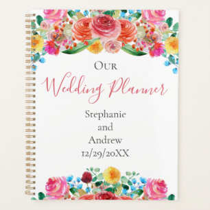 Agenda Casamento Floral Elegante Rosa Vermelho Amarelo Az