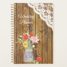 Agenda Casamento Floral Lace Wood Mason Jar