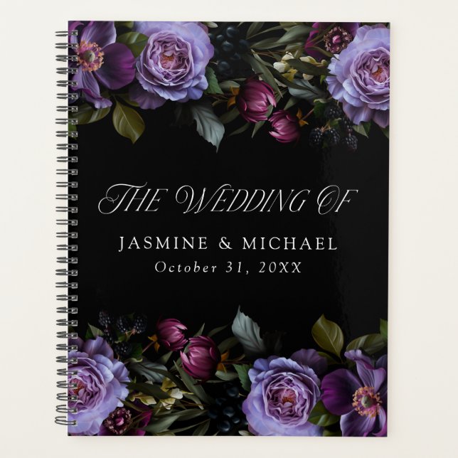 Agenda Casamento Floral Moody Gothic Purple (Frente)