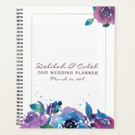 Agenda Casamento Floral Profundo de Azul Roxo-Sangrento