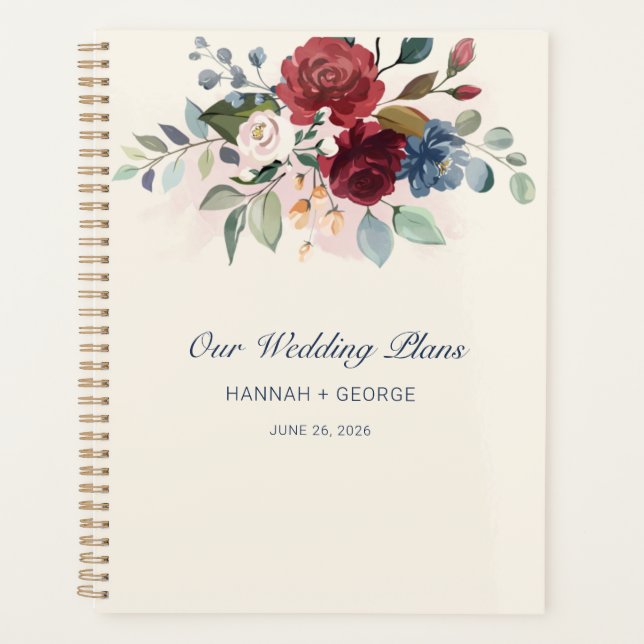 Agenda Casamento Floral Rustic Burgundy Greenery (Frente)