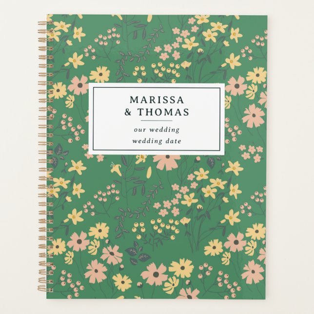 Agenda Casamento Floral Verde Boho Moderno (Frente)