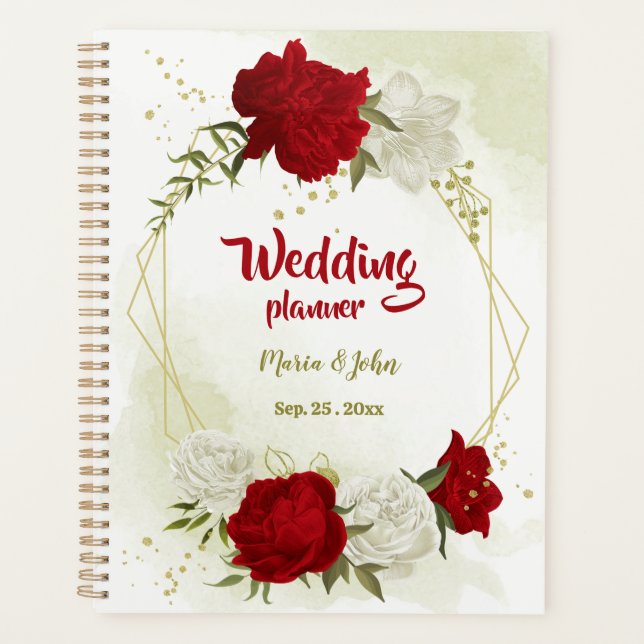 Agenda casamento floral verde branco vermelho (Frente)