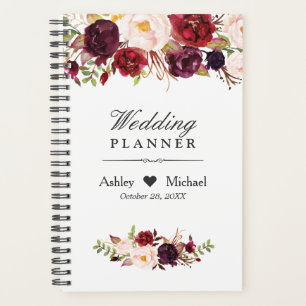 Agenda Casamento Floral Vermelho De Marsala Watercolor