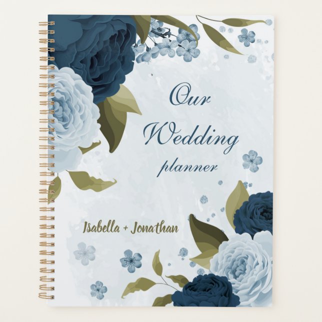 Agenda casamento flores azul marinho azul claro (Frente)