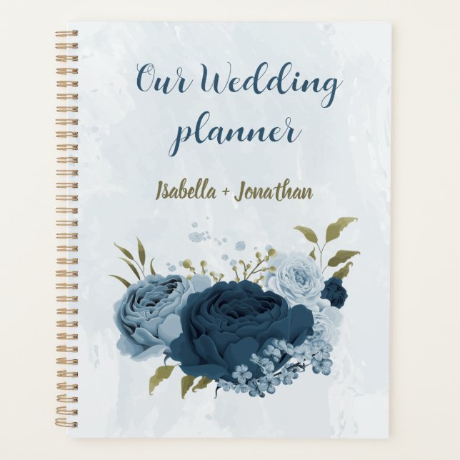 Agenda casamento flores azul marinho azul claro (Frente)