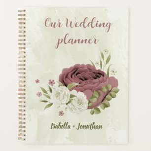 Agenda casamento flores rosa empoeirado branco