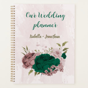 Agenda casamento flores rosa verde esmeralda