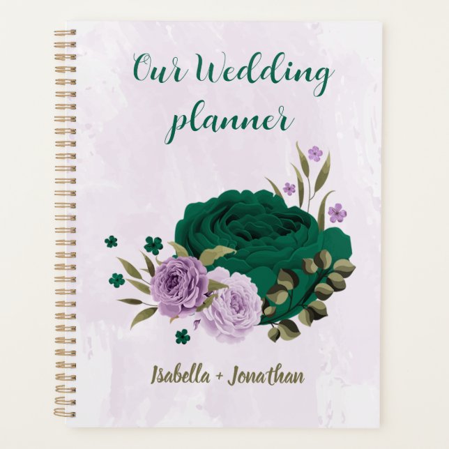 Agenda casamento flores roxas esmeralda verde (Frente)