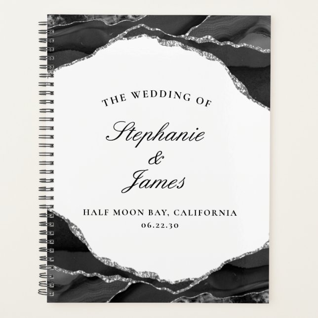 Agenda Casamento Fotográfico de Agato Preto de Folha de P (Frente)